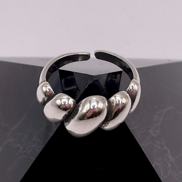 925 Sterling Stamped Puffy Diagonal Wrap Adjustable Boho Ring #1304 - Picture 6 of 11